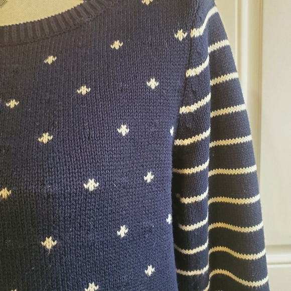 Talbots navy blue and white 100% cotton sweater size M - Picture 3 of 5